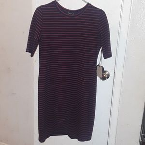 Red and navy blue striped dress